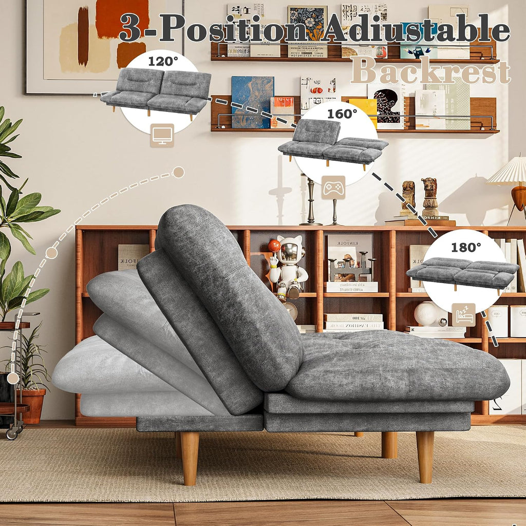 Homall Futon Sofa Bed, Modern Loveseat Futon Couch with Adjustable Backrest and Armrests, Sleeper Sofa Bed with Wood Frame for Living Room, Office, Apartment (Leathaire, Heather Gray)
