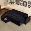 LUMISOL 87.4' Convertible Sleeper Sofa Bed with Storage Ottoman, L-Shaped Sectional Sofa with Storage Arm & Charging Stations, Pull Out Sofa Couch with Chaise for Living Room, Black