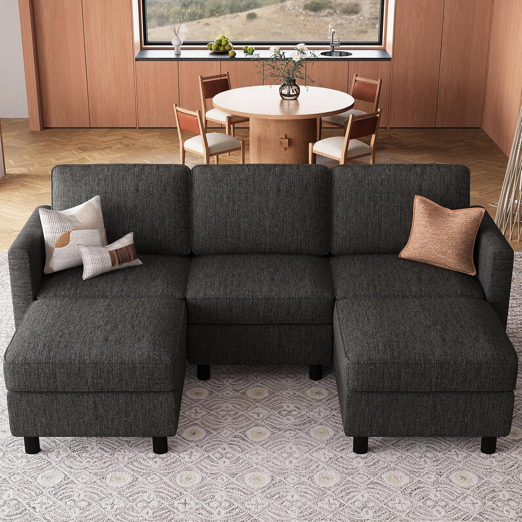 Belffin 84.3' 5 Seats U Shaped Couch Modular Sectional Sofa Washable Sectional Couches for Living Room Comfy Couches with Storage Seat Couch Sofas with Chaise,Dark Grey