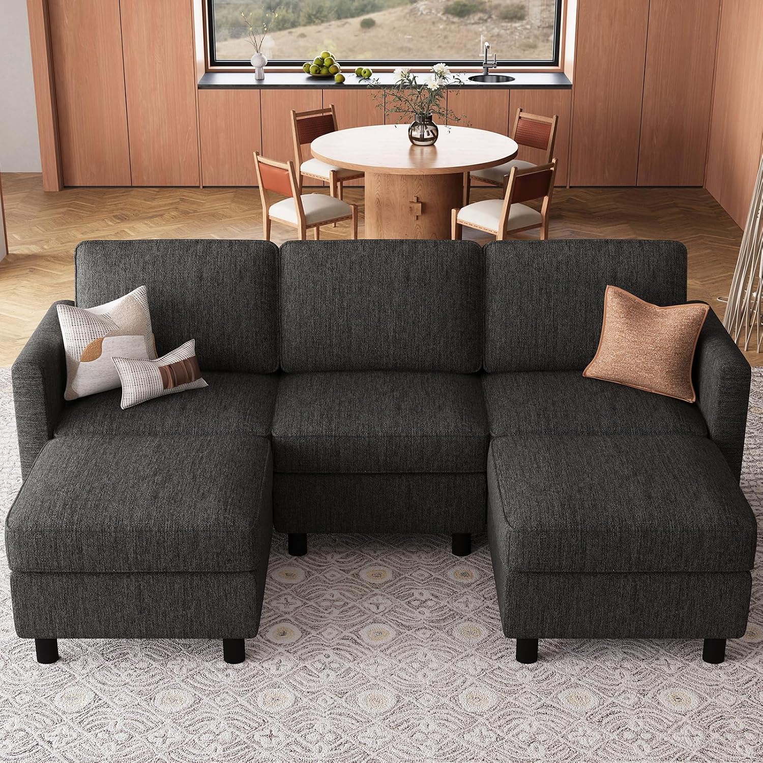 Belffin 84.3' 5 Seats U Shaped Couch Modular Sectional Sofa Washable Sectional Couches for Living Room Comfy Couches with Storage Seat Couch Sofas with Chaise,Dark Grey