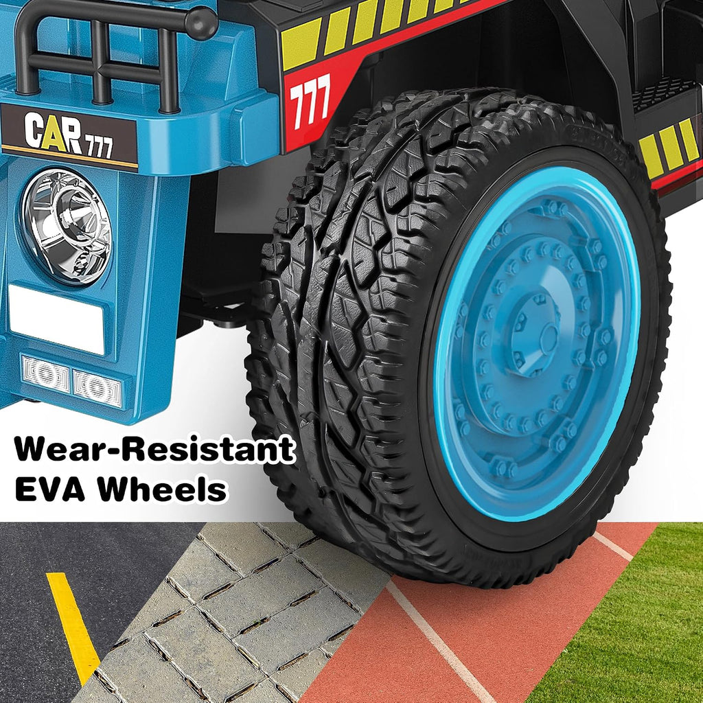 ANPABO 24V Ride On Dump Truck, 2X75W Powerful Motors, Up to 4.4Mph, EVA Tires, Construction Vehicle w/Electric Dump Bed and Extra Shovel, 19' Spacious 2 Seater, Kids Car w/Parent Remote -Blue