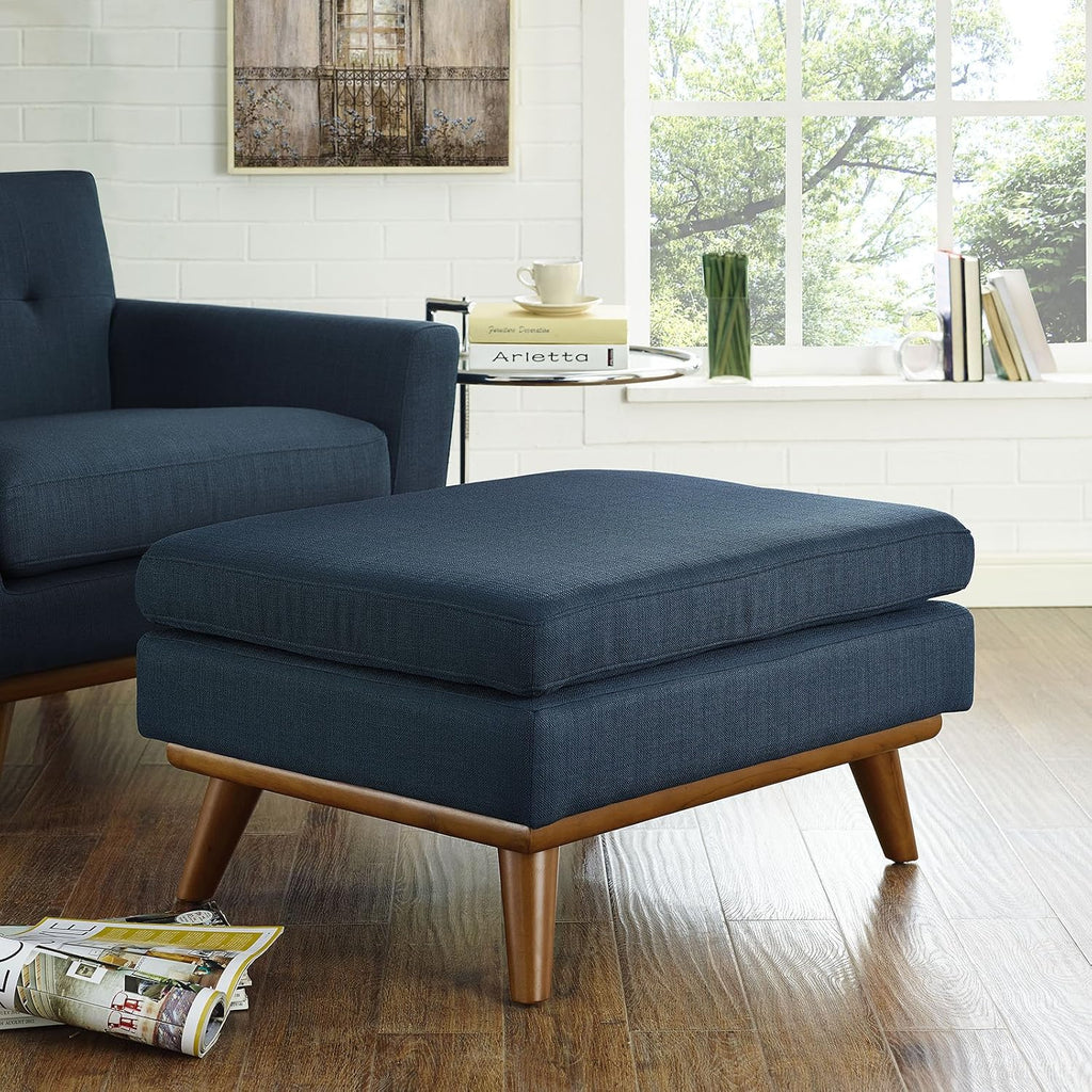 Modway Engage Mid-Century Modern Upholstered Fabric Ottoman in Azure