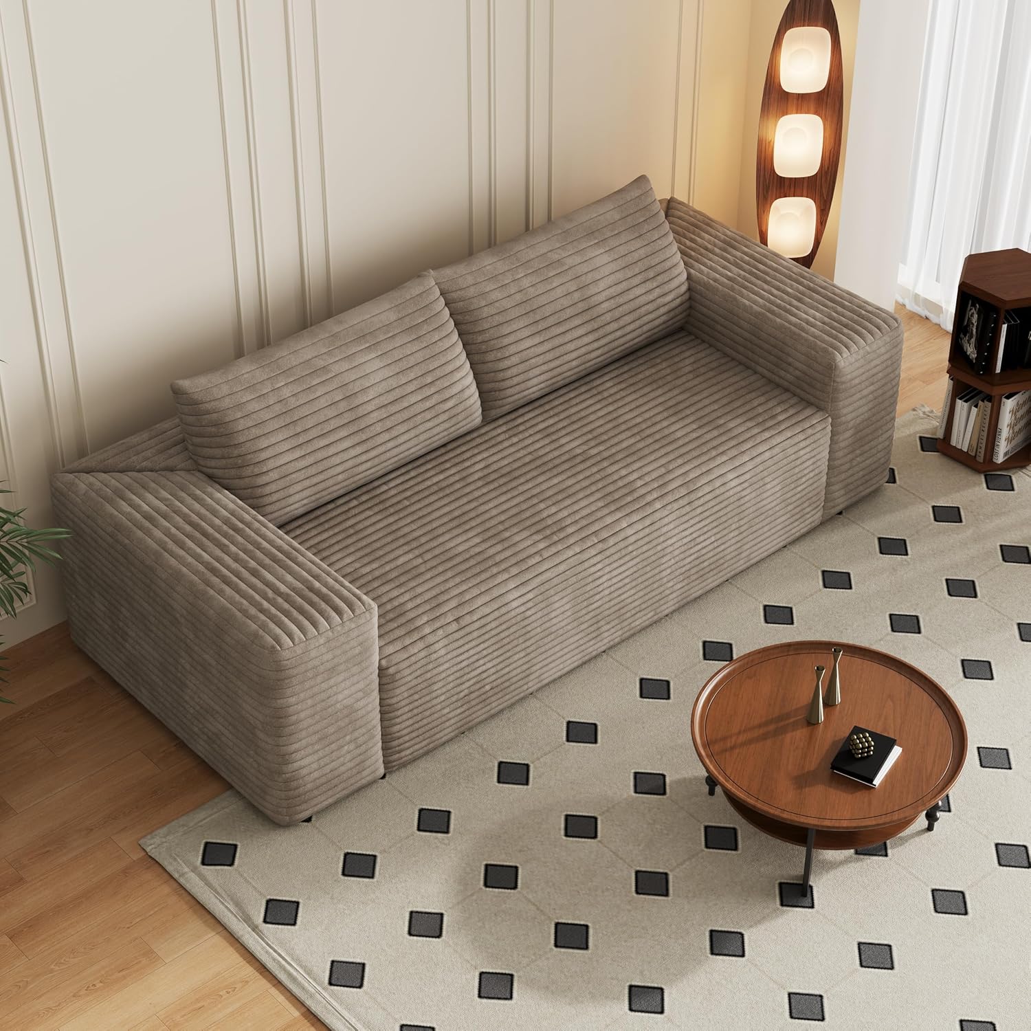 Eafurn Memory Foam Boneless Loveseat Sofa Couch, 3-Seater Upholstered Sofa with Corduroy Fabric and Wider Armrest, No Assembly Sofa for Living Room, Bedroom & Apartment | Sturdiness, Breathable material, Sofa in A Box