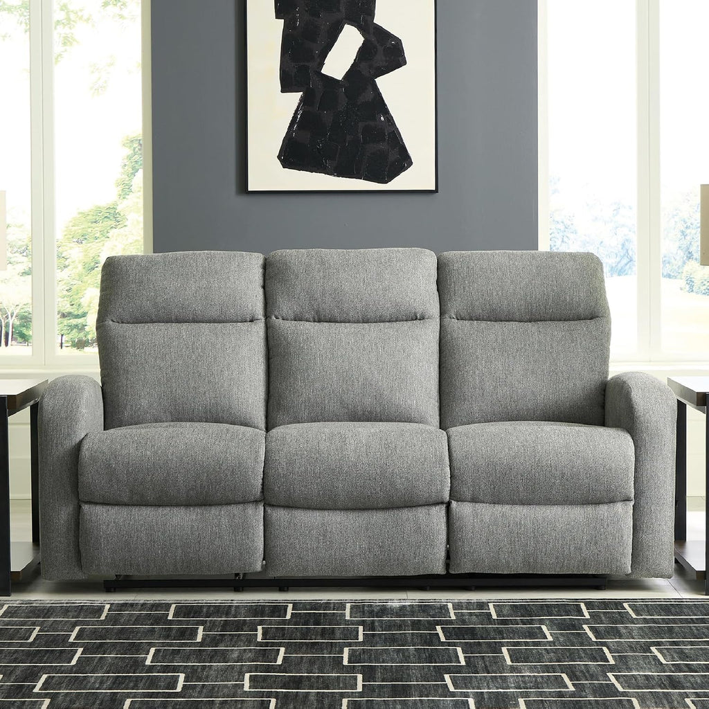Signature Design by Ashley Carrigan Lane Classic Manual Pull Tab Dual Sided Reclining Sofa with Position Lock, Gray