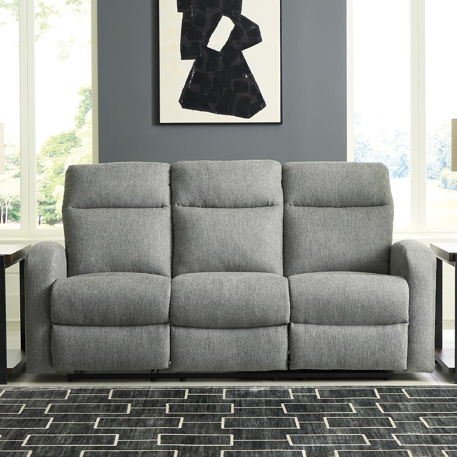 Signature Design by Ashley Carrigan Lane Classic Manual Pull Tab Dual Sided Reclining Sofa with Position Lock, Gray