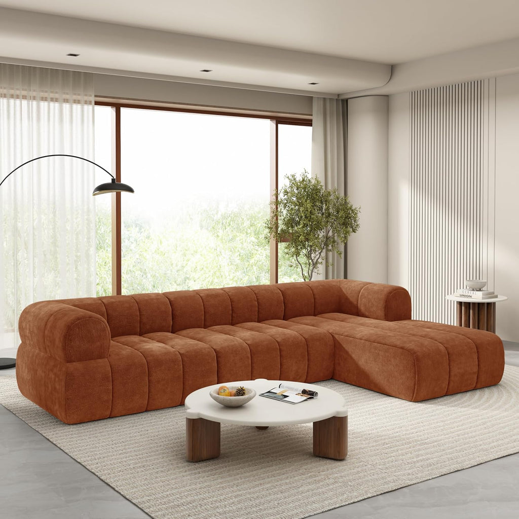 Christopher Knight Home Mania 122' Modular L-Shape Sofa Couch with Chaise Lounge, Modern Sectional Sofa Set for Living Room, Boucle Fabric Upholstered Cloud Couch with Deep Seat, Orange
