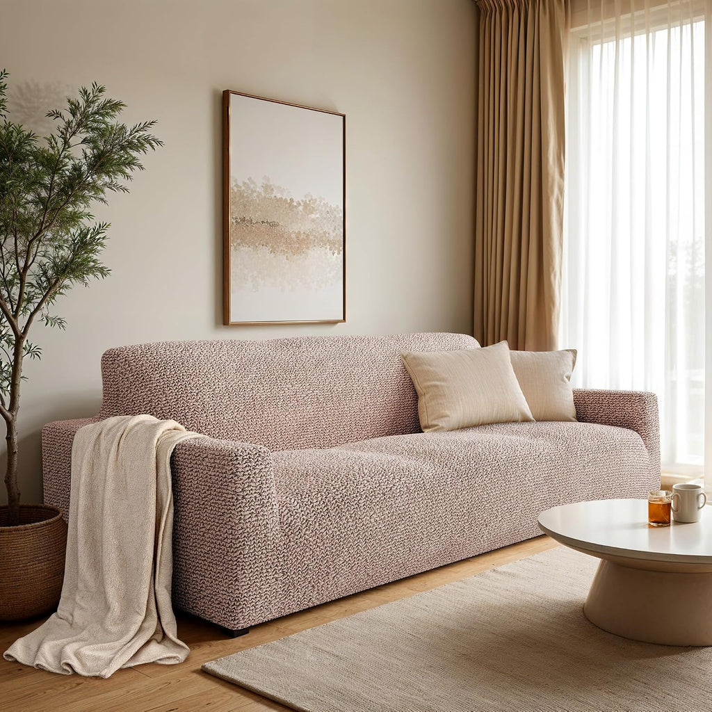 PAULATO BY GA.I.CO. Sofa Slipcover - Stretch Couch Cover - Stylish Cushion Sofa Cover - Soft Polyester Fabric Slip Cover - 1-Piece Form Fit Washable Protector for Pet - Microfibra - Blush Taupe