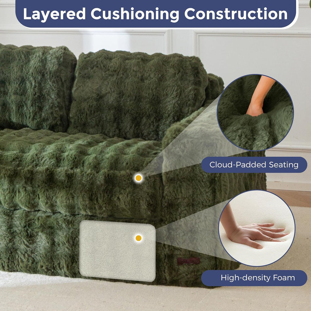 MAXYOYO Loveseat Sofa for Living Room, Small Sofa Couch Tufted Boneless Couch, Comfy Bean Bag Chair for Small Space Bedroom Apartment, No Assembly Needed, Green