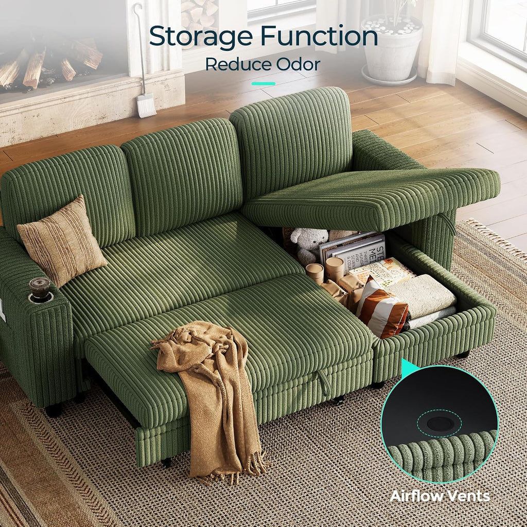 LINSY HOME Sectional Sleeper Sofa Only Corner (Green)