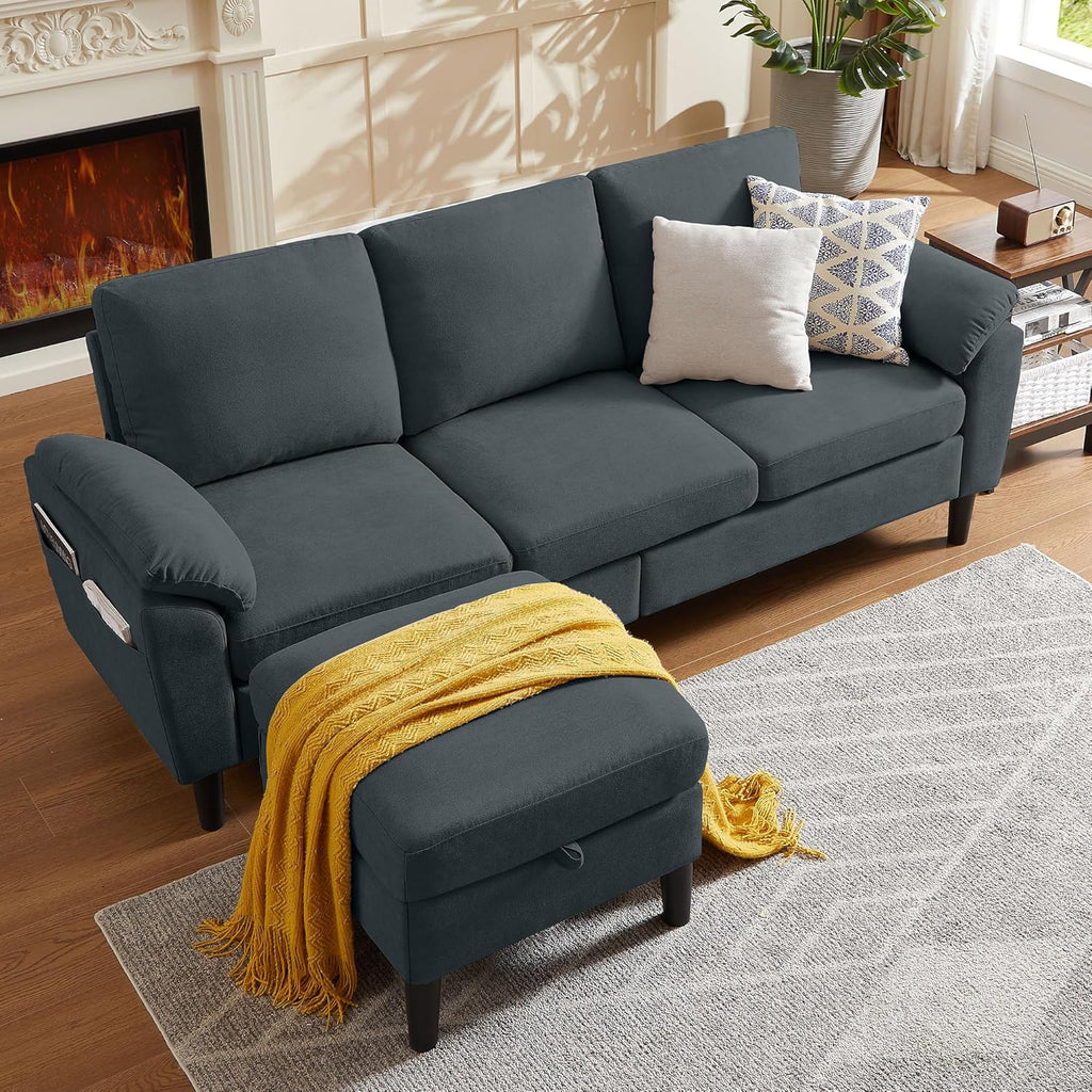80' Convertible Sectional Sofa, Small L Shaped 3 Seat Couch with Reversible Storage Chaise, Modern Polyester Fabric Sofa Couches for Living Room, Apartment and Small Space, Dark Grey
