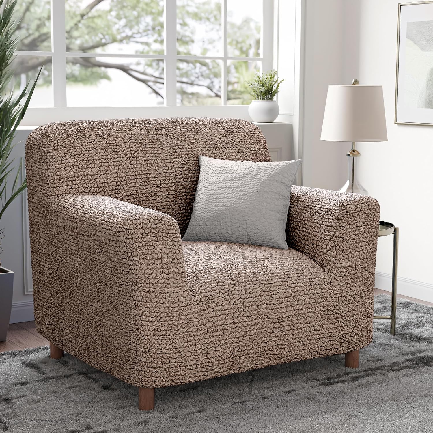 PAULATO BY GA.I.CO. Stretch Sofa Slipcover 1-Piece Elastic Couch Covers for 3-Seater & 4-Seater Sofa Loveseat Armchair Non-Slip Cover Machine Washable Protector – Marsala (21'-39' Wide)