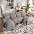Comfy Cloud Couch Sectional Sofa with Lumbar Pillows, 105' Modern 4 Seater U Shaped Cloud Sofa with Deep Seat & Double Long Chaise, Sectional Couches for Living Room, or Office, Light Grey