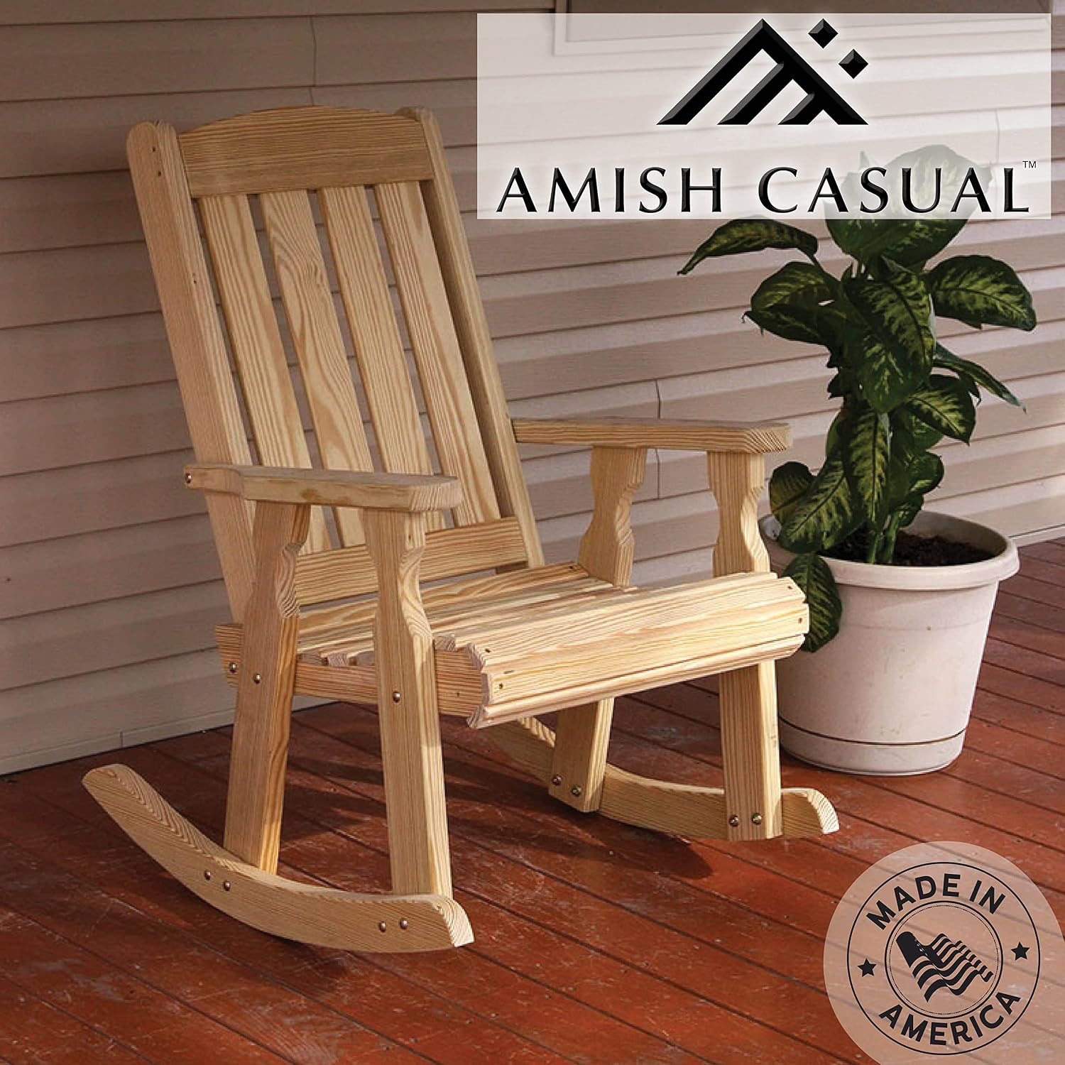 Amish Heavy Duty 600 Lb Mission Pressure Treated Rocking Chair (Unfinished)
