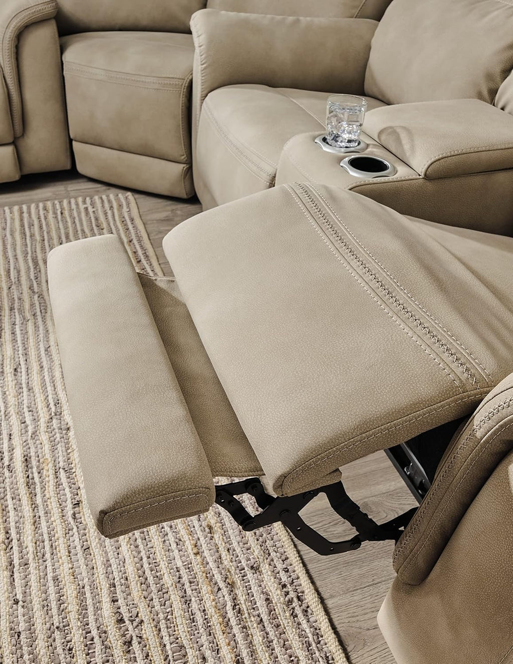 Signature Design by Ashley Next-Gen DuraPella Power Reclining Sofa with Adjustable Headrest, USB, Extended Ottoman, Faux Leather, 80' W x 42' D x 42' H, Beige Sand