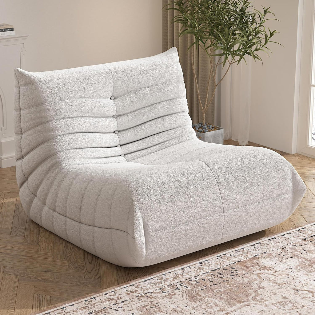 YVDNHP Bean Bag Chair for Adults, Oversized Fireside Chair Comfy Lazy Floor Sofa, Single Seat Sofa Couch Memory Foam Bean Bag Chair for Living Room, Bedroom Apartment Office (Beige)