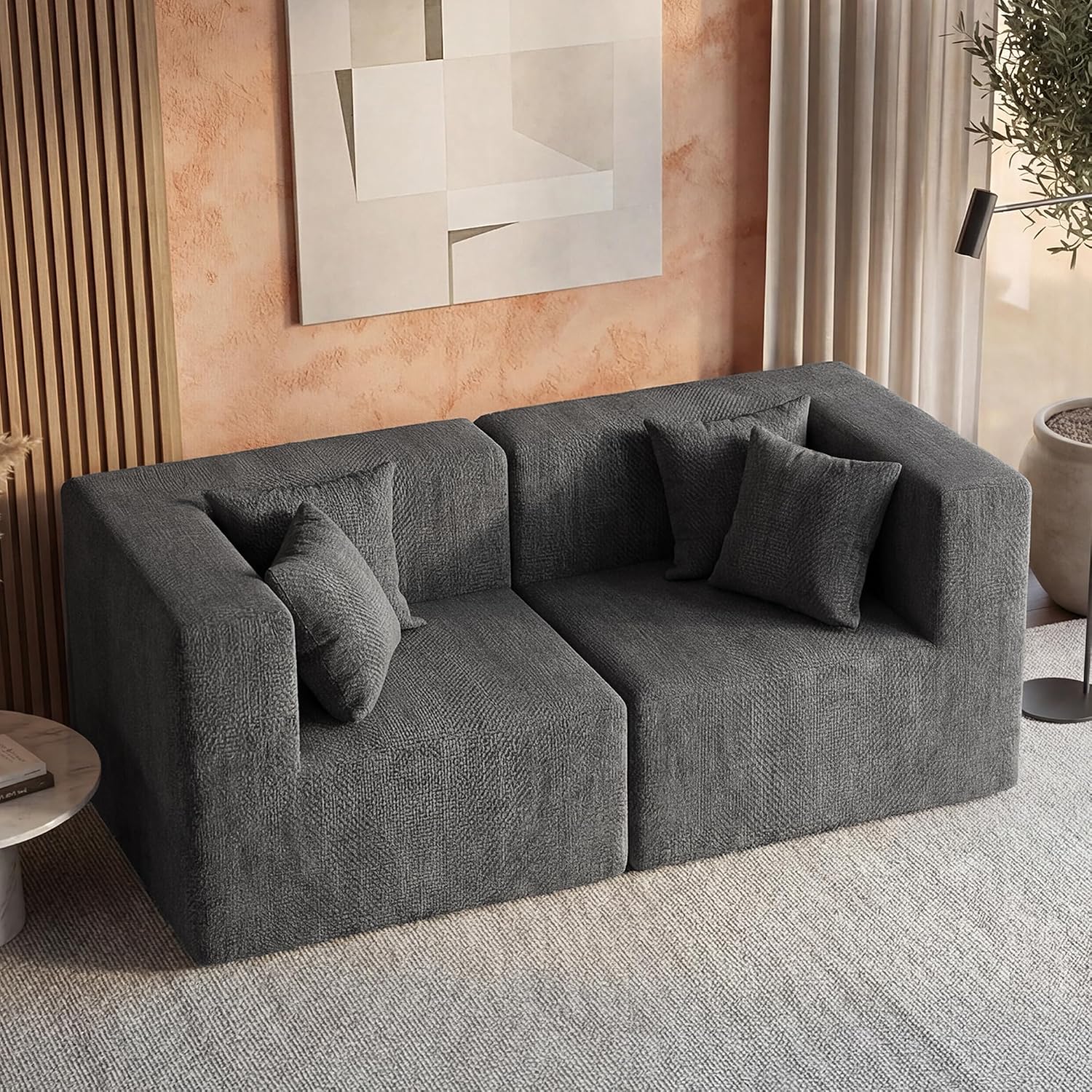 MONVANE 75' Loveseat Sofa, Comfy Chenille Cloud Couch with 4 Pillows, Modern Deep Seat Boneless Couch, 2 Seater Sofa for Living Room, Bedroom and Apartment, No Assembly Required, Grey