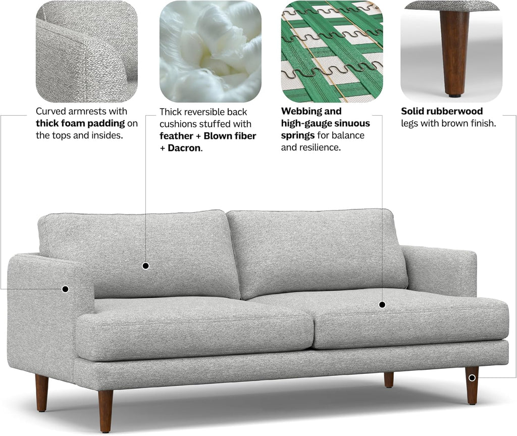 SIMPLIHOME Livingston 76' Wide x 33' High Sofa in Mist Grey Woven-Blend Fabric, Handcrafted Loveseat Couch for Living Room or Family Room, Mid-Century Modern Style, Solid Wood Frame