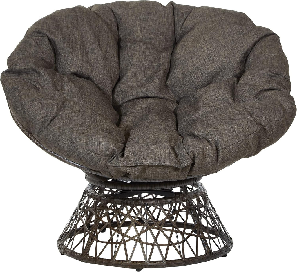 OSP Home Furnishings Wicker Papasan Chair with 360-Degree Swivel, Brown Frame with Brown Cushion
