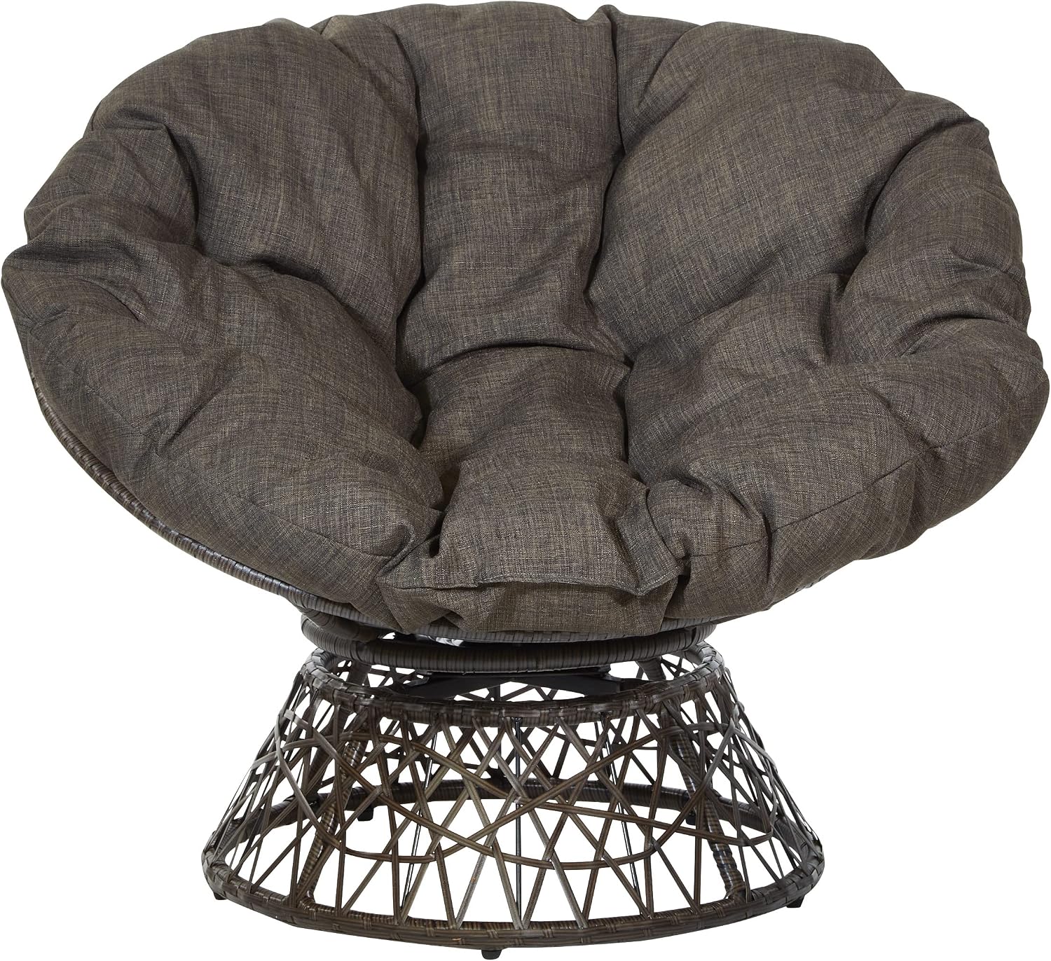 OSP Home Furnishings Wicker Papasan Chair with 360-Degree Swivel, Brown Frame with Brown Cushion