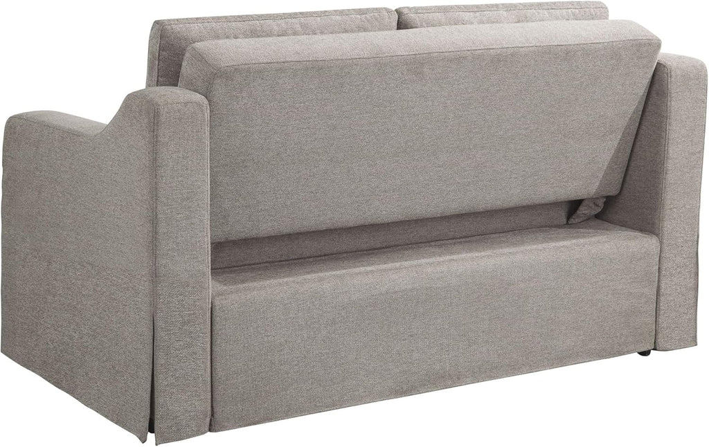 Serta Hawthorne 66.1' Slipcovered Convertible Sleeper Loveseat, Full Size, Dreamcoil Comfort, FingerGuard Pinch Point Protection, Polyester Tweed Fabric, Flax