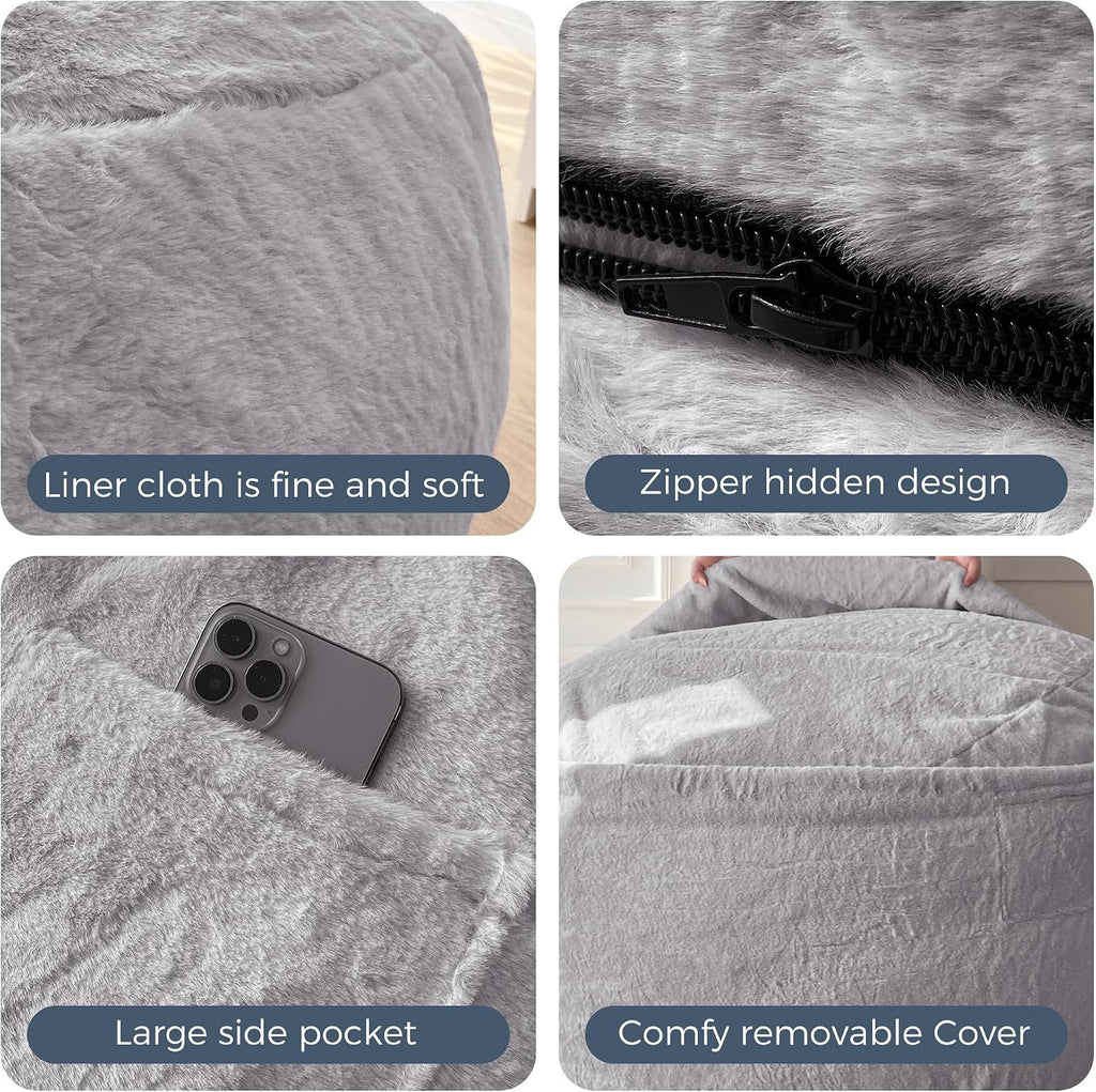 MAXYOYO Giant Bean Bag Chair Bed for Adults, Convertible Beanbag Folds from Lazy Chair to Floor Mattress Bed, Large Floor Sofa Couch, High-Density Foam Filling, Machine Washable, Grey, Flull