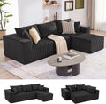 Cloud Couch Sectional, Modular Sofa with Deep Seat, Plush Corduroy U Shaped Boneless Couch, Convertible Sectional Couches for Living Room (Black, 3 Seater & 1 Ottoman)