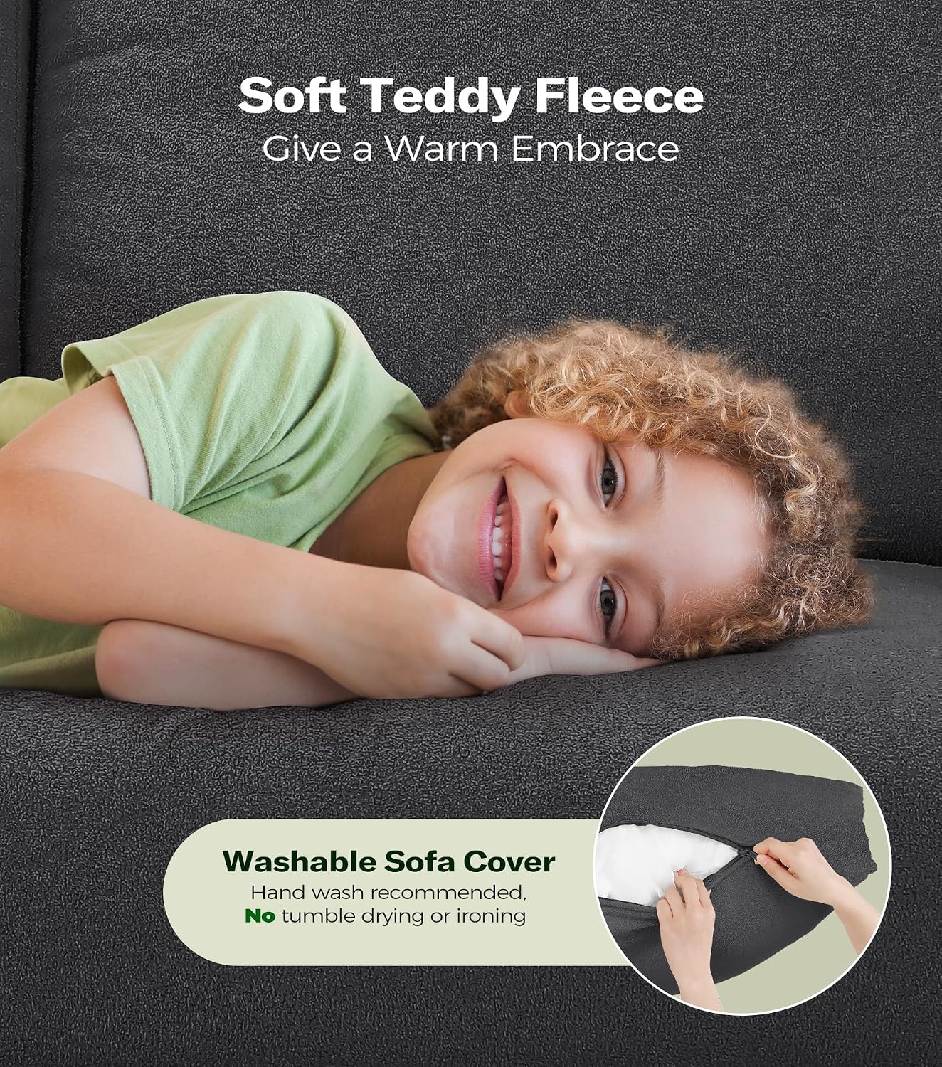 Welzona Teddy Sofa Couch, 83' Comfy Couches for Living Room, Classic Grey | 22' Extra Deep Seat, Tool-Free Sofas, All-Wood Loveseat, 2 Pillows Included, 850lbs Load-bearing