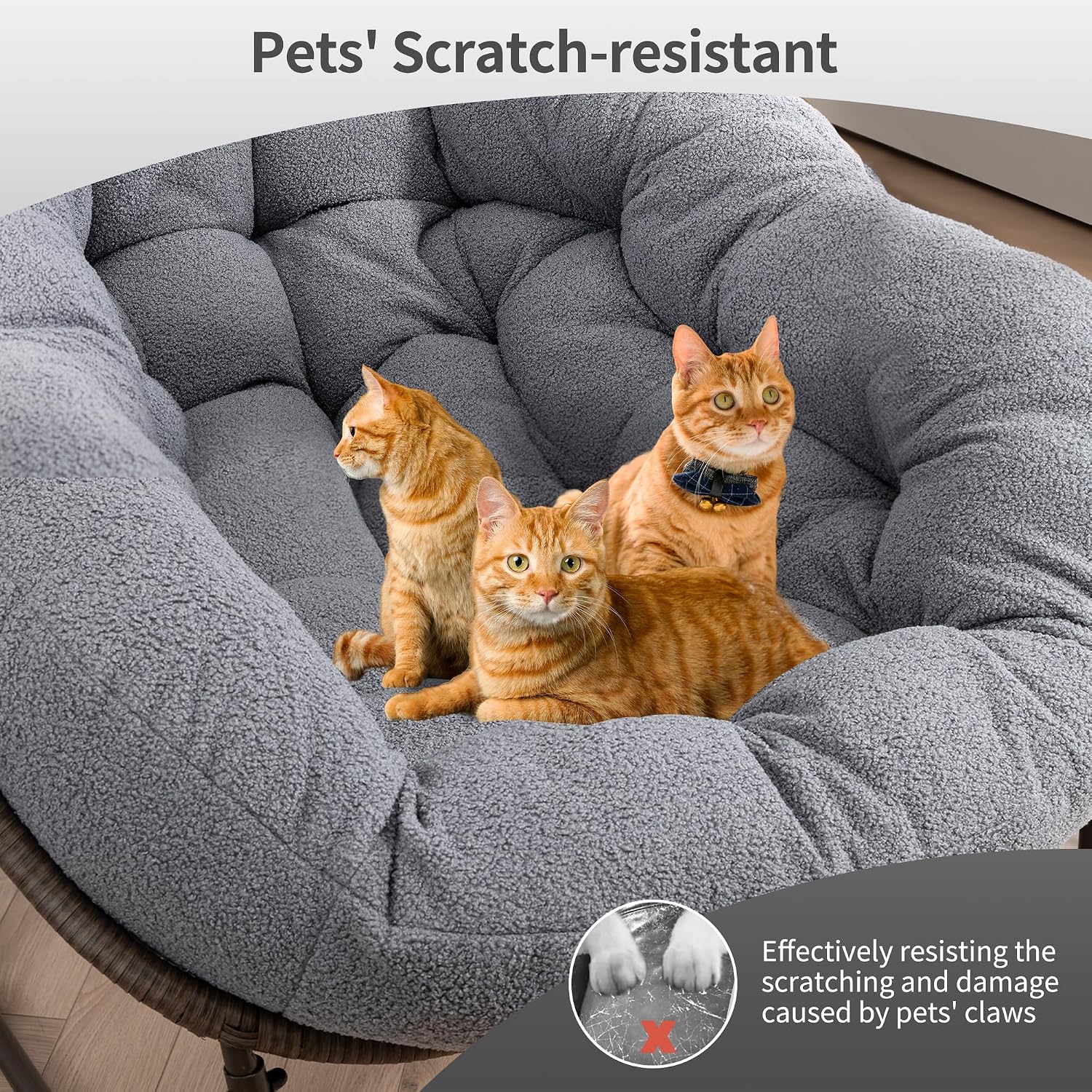 HOMEFUN Nursery Rocking Chairs Oversized Papasan Chair Indoor with Padded Cushion Upholstered Glider for Reading Living Rooms BedroomsOffices, Teddy Grey