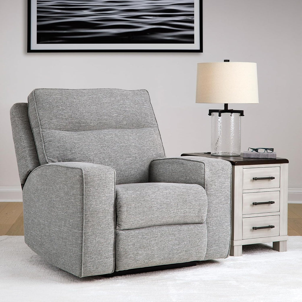 Signature Design by Ashley Biscoe Contemporary Power Recliner with Adjustable Headrest, USB Charging, Cleanable Performance Fabric, 21' Seat Height, Gray