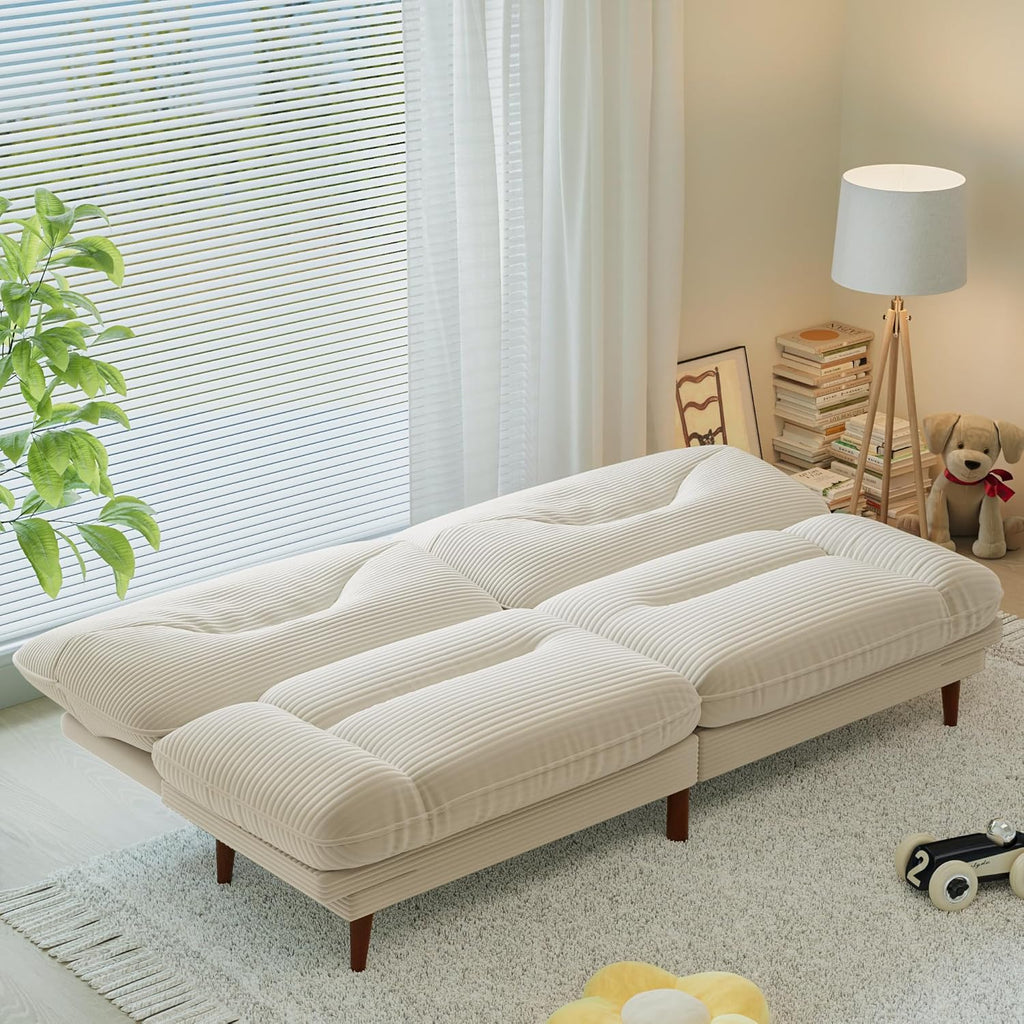 Homall Futon Sofa Bed, Modern Loveseat Futon Couch with Adjustable Backrest and Armrests, Sleeper Sofa Bed with Wood Frame for Living Room, Office, Apartment (Corduroy, White)