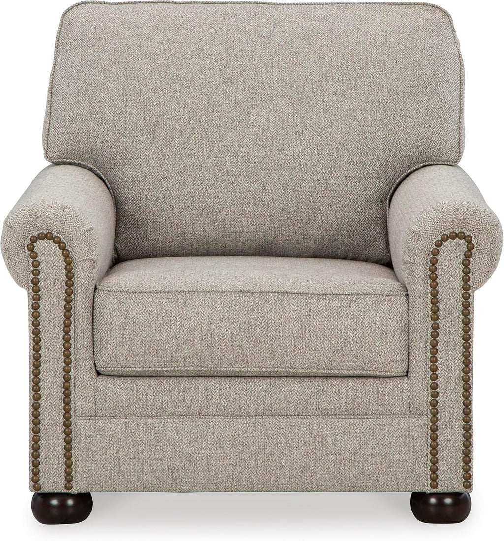 Signature Design by Ashley Gaelon Transitional Upholstered Chair with Nailheads, Light Gray