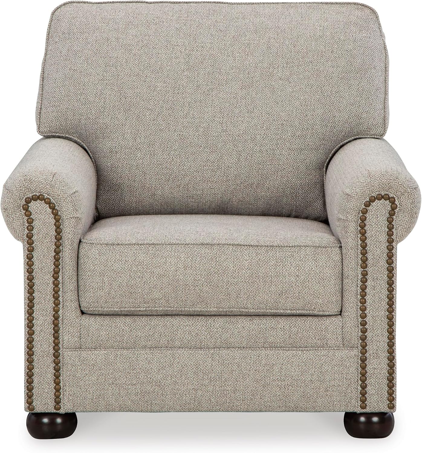 Signature Design by Ashley Gaelon Transitional Upholstered Chair with Nailheads, Light Gray