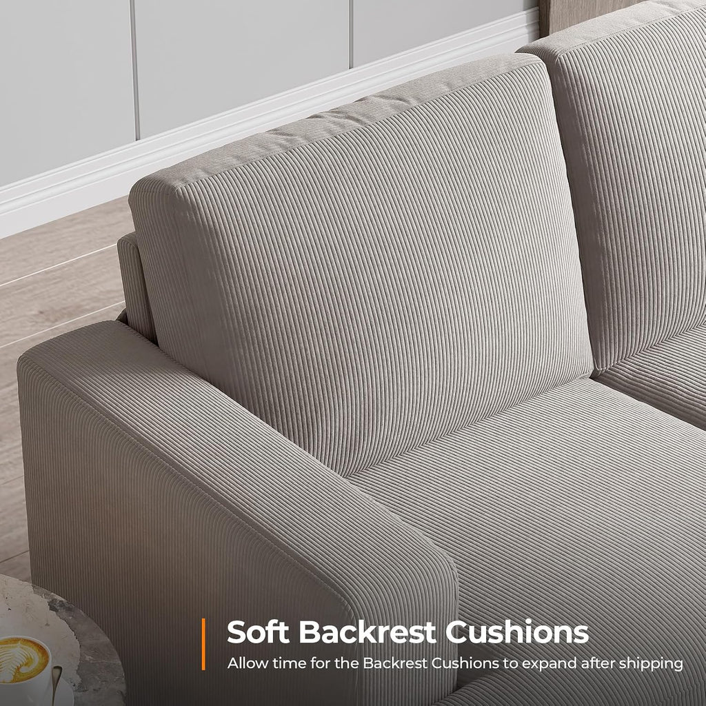 COPIAE 89 Inch Sofa with Extra Deep Seats Oversize, 3 Seater Sofa for Living Room, Modern Couch and Sofa, Comfy Armrests and Seats and Backrests, Easy Installation, Corduroy Fabric Light Grey
