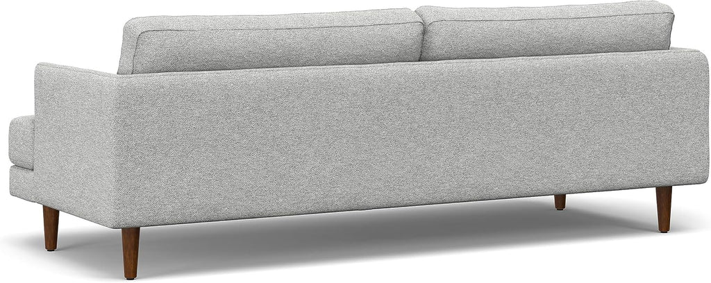 SIMPLIHOME Livingston 90-inch Wide Sofa in Mist Grey Woven-Blend Fabric, Handcrafted Mid-Century Modern Oversized 3-Seater Couch Sofa for Living Room or Family Room, Solid Wood Frame