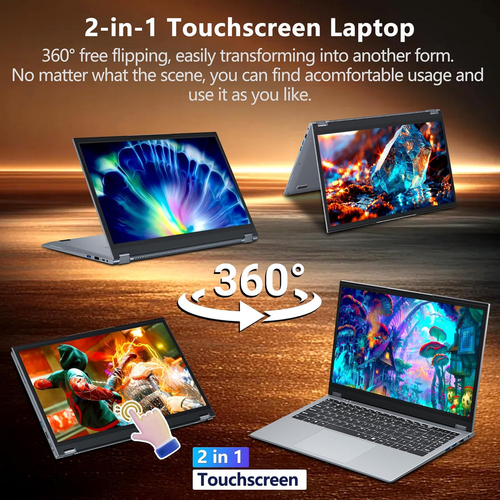 DUNHOO 15.6 Inch 2 in 1 Laptop, Touchscreen Convertible Laptop with Ryzen 3-3200U(up to 3.5GHz),16GB RAM 512GB SSD, 360° Rotating Touch Screen Laptop Computer, WIFI5 BT5.1 Backlit Keyboard