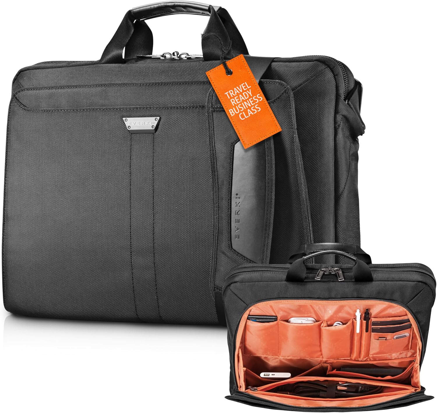 EVERKI Lunar Large Laptop Briefcase - Water-Repellent Durable Ballistic Nylon & Leather Accent Briefcase Bag, Professional Work/Gaming Laptop Bag for 18.4' Lap top, 19L Capacity (EKB417BK18) Black