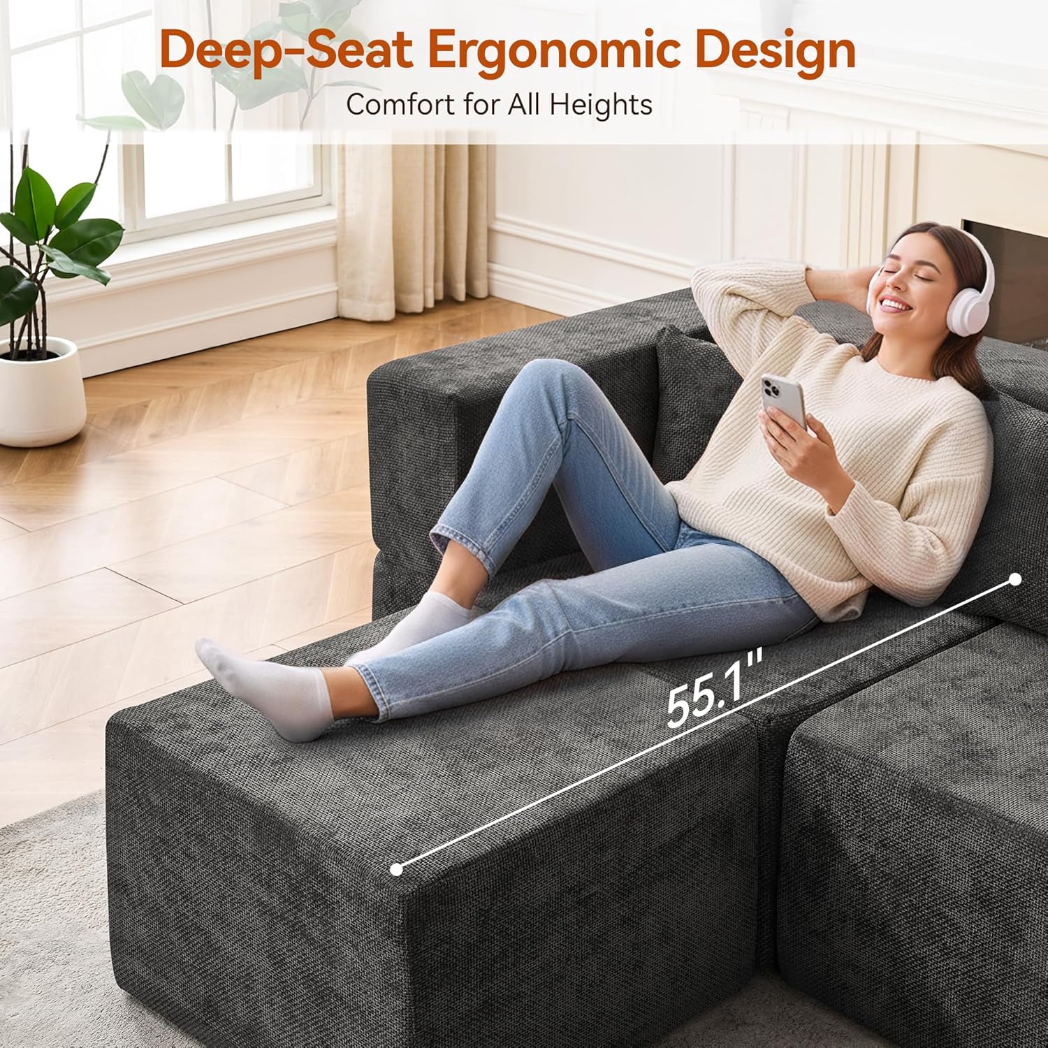 MONVANE Modular Sectional Sofa, Oversized 12 Seat Convertible U Shaped Couch with Ottoman, Comfy Chenille Cloud Couch with Deep Seat, Sectional Couches for Living Room, No Assembly Required, Grey
