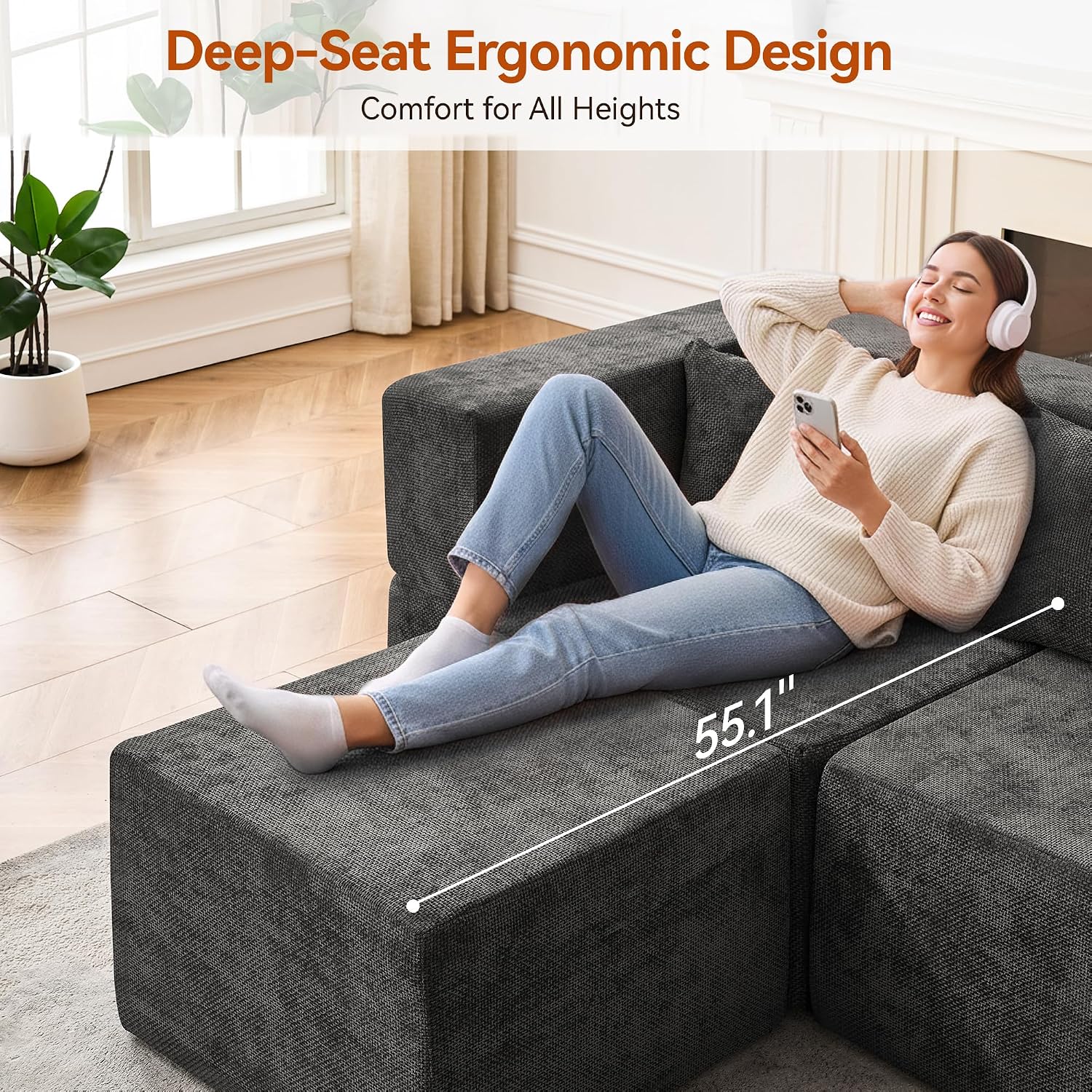 MONVANE Modular Sectional Sofa, Oversized 10 Seat Convertible U Shaped Couch with Ottoman, Comfy Chenille Cloud Couch with Deep Seat, Sectional Couches for Living Room, No Assembly Required, Grey