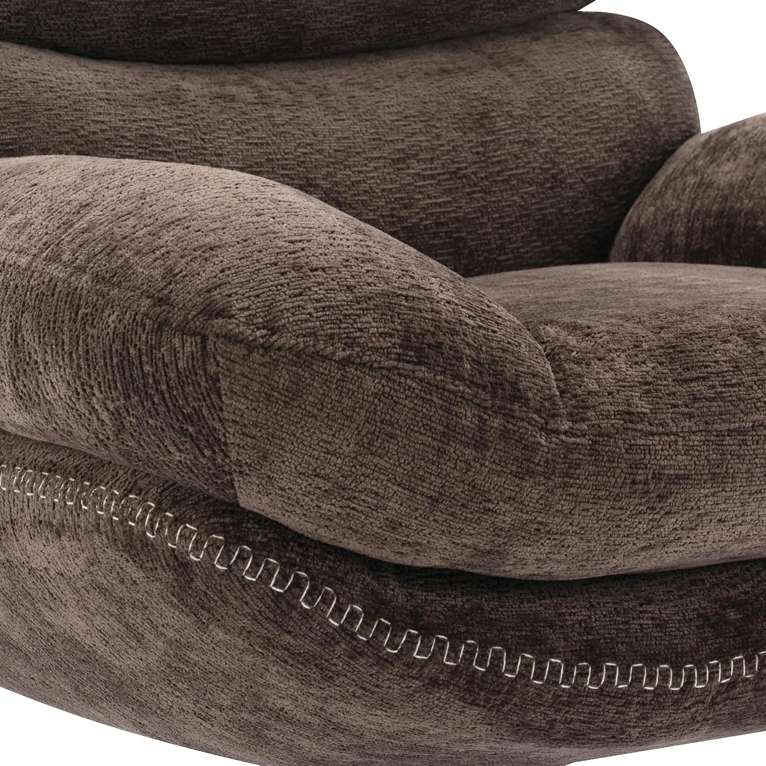 OSP Home Furnishings Kerry Modern Plush Swivel and Rocking Lounge Chair and Foot Rest with Black Base, Brown Fabric