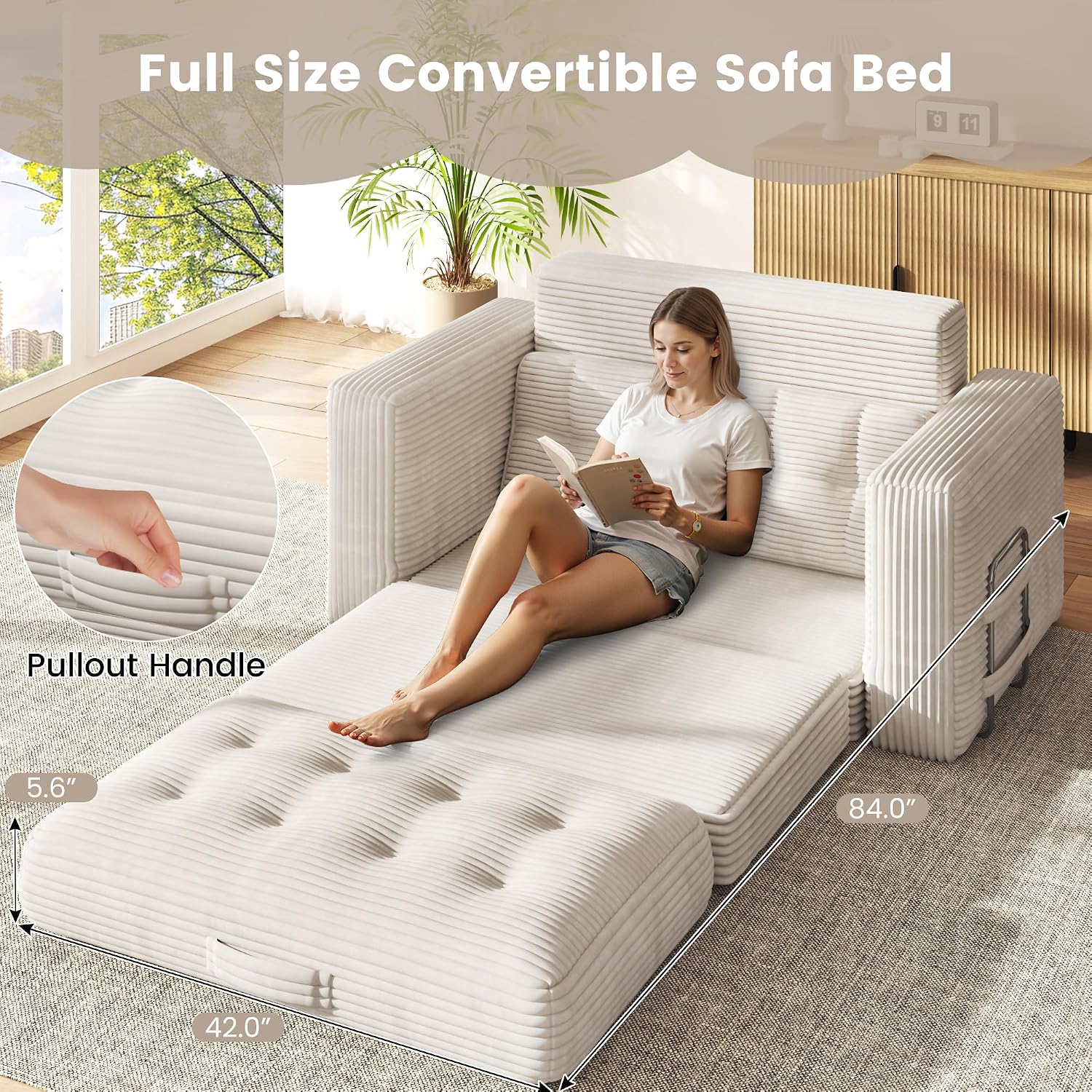Convertible Sofa Bed, 2 in 1 Boneless Couch Bed with 2 Pillows, Corduroy Pull out Couch Folding Sofa Bed with Deep Seat, Small Loveseat Sleeper Sofa Bed in a Box for Small Spaces, No Assembly Needed