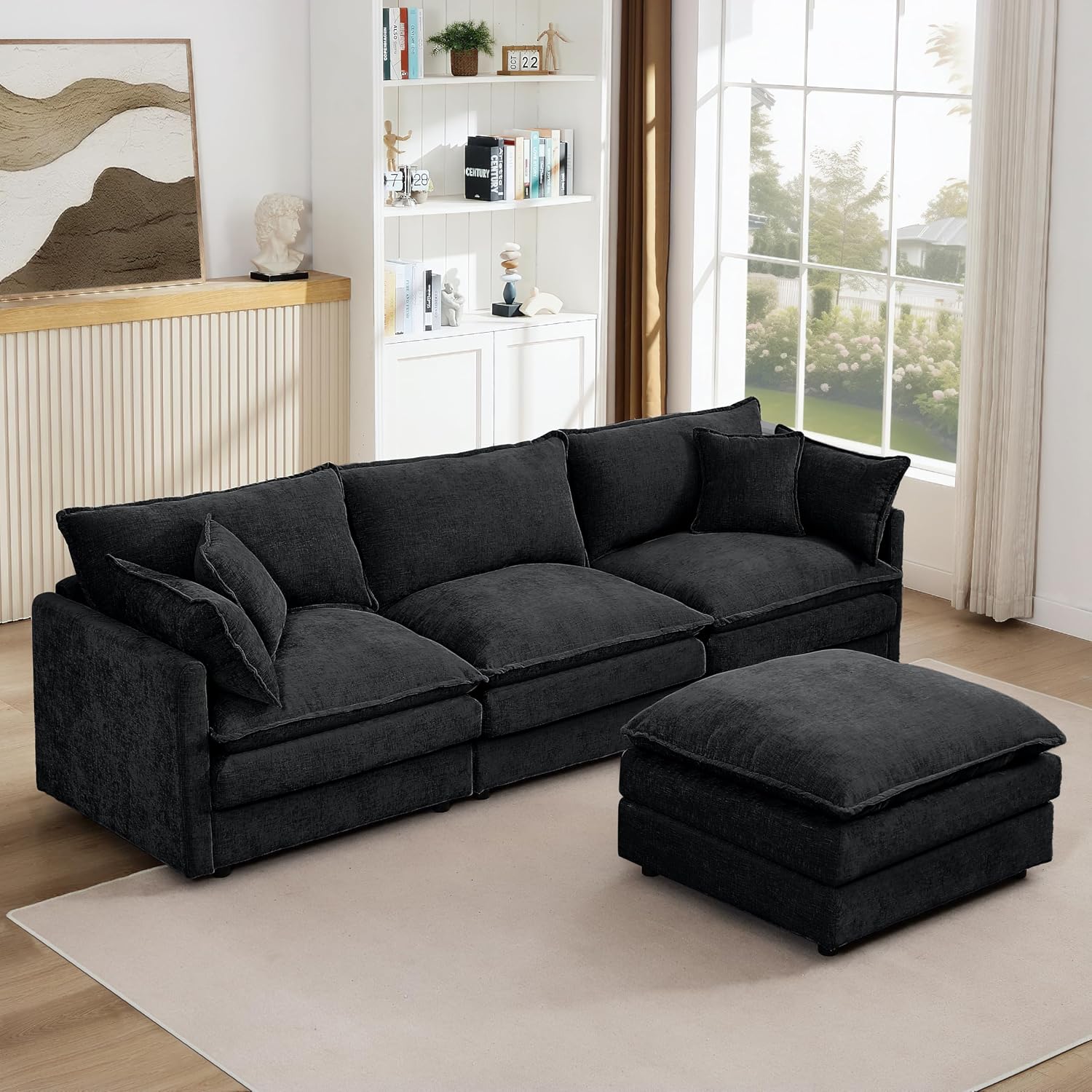 Harper & Bright Designs 105' W Modular L-Shaped Sectional Sofa with Removable Ottoman, 3-Seater Configurable Layout, Black