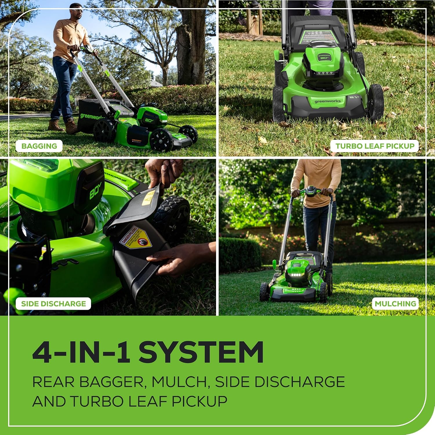 Greenworks 80V 21' Brushless Cordless (Self-Propelled) Lawn Mower (LED Headlight + Aluminum Handles), 4.0Ah Battery and Rapid Charger + Bonus 24V Power Tool Combo Kit