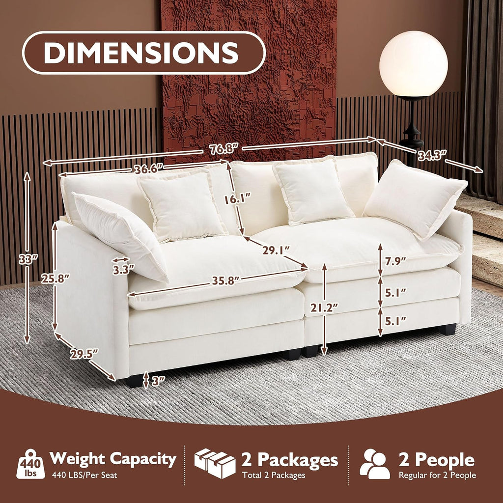 Ihanherry Cloud Sofa 77 Inch Loveseat, Modern Sectional Couch, 2-Seats Sofa for Living Room Bedroom and Apartment, Comfy Double Layer Upholstered Seat Cushion, Breathable Chenille Fabric, Beige