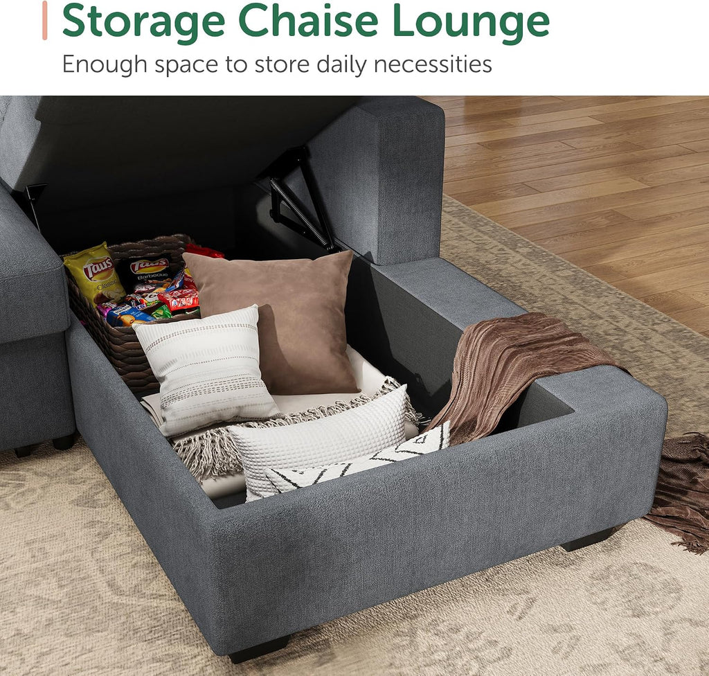 HONBAY Sectional Sleeper Sofa, Sleeper Sofa Couch with Storage Chaise, Sectional Couch with Pullout Bed for Living Room, Bluish Grey