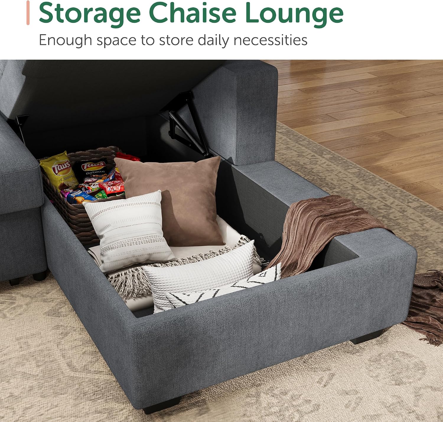 HONBAY Sectional Sleeper Sofa, Sleeper Sofa Couch with Storage Chaise, Sectional Couch with Pullout Bed for Living Room, Bluish Grey