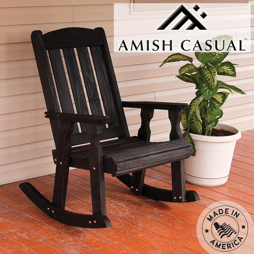 Amish Heavy Duty 600 Lb Mission Pressure Treated Rocking Chair (Semi-Solid Black Stain)
