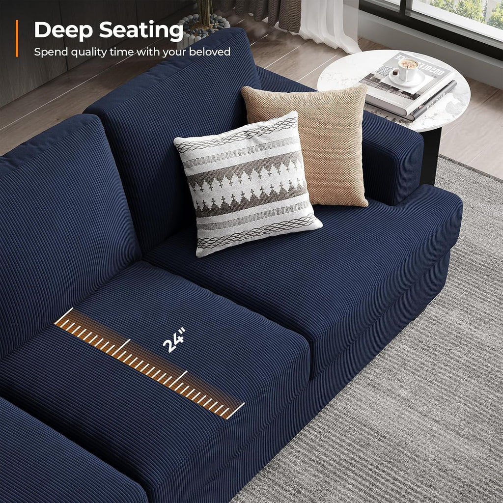 COPIAE 89 Inch Sofa with Extra Deep Seats Oversize, 3 Seater Sofa for Living Room, Modern Couch and Sofa, Comfy Armrests and Seats and Backrests, Easy Installation, Corduroy Fabric Blue