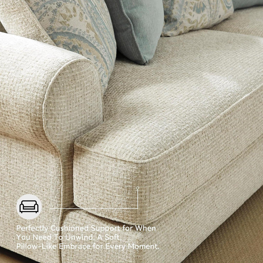 Signature Design by Ashley Monaghan Vintage Sofa with Accent Pillows, Reversible Cushions and Rolled Arms, Beige