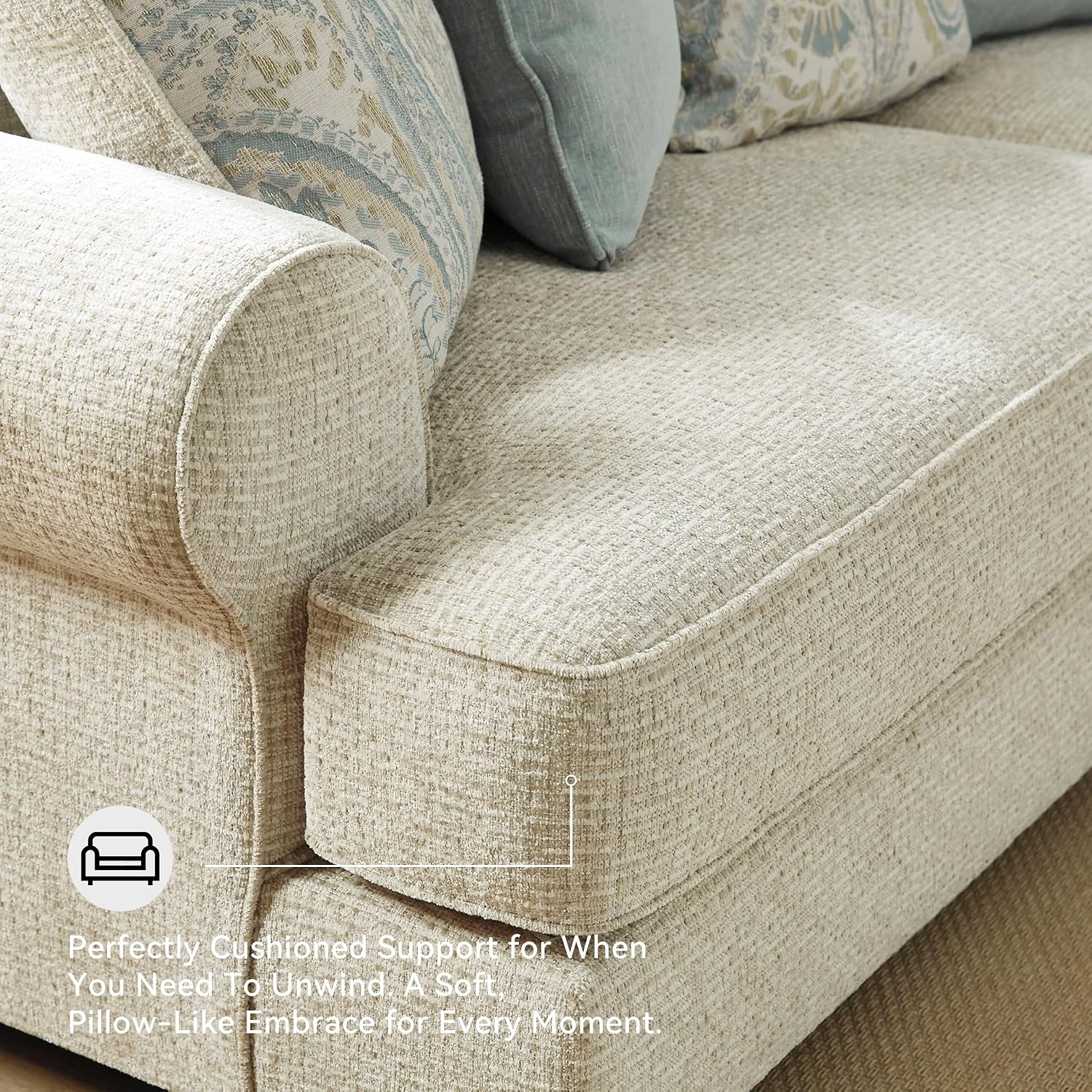 Signature Design by Ashley Monaghan Vintage Sofa with Accent Pillows, Reversible Cushions and Rolled Arms, Beige