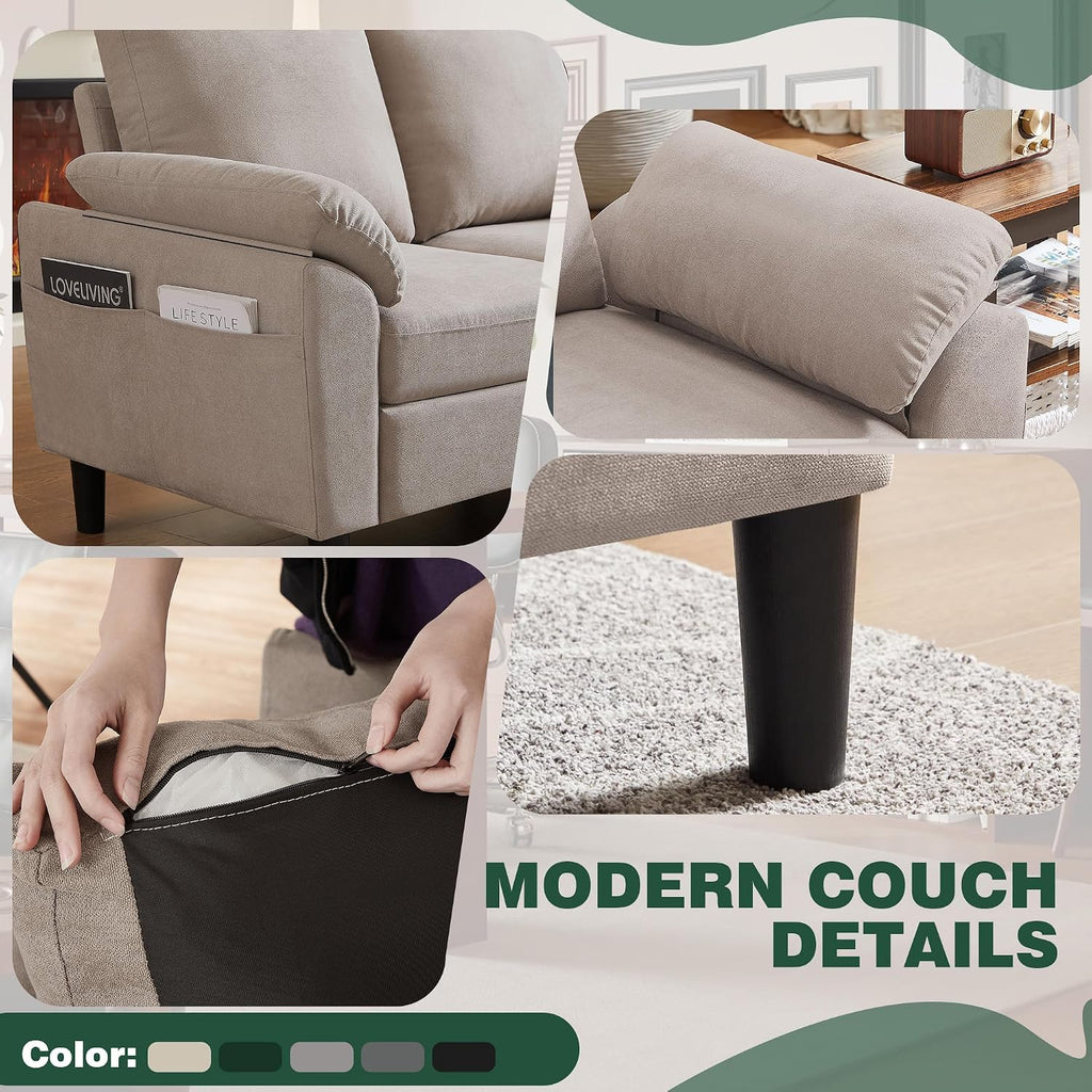 80' Convertible Sectional Sofa, Small L Shaped 3 Seat Couch with Reversible Storage Chaise, Modern Polyester Fabric Sofa Couches for Living Room, Apartment and Small Space, Beige